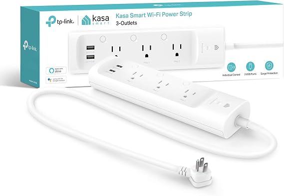 kasa smart Plug Power Strip KP303, Surge Protector with 3 Individually Controlled Smart Outlets and 2 USB Ports, Works with Alexa & Google Home, No Hub Required , White | Surge Protector with 3 Individually Controlled Smart Outlets and 2 USB Ports, Works with Alexa & Google Home