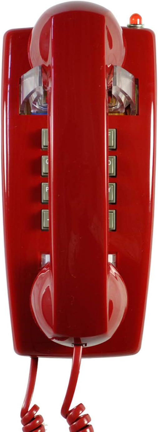 Red Wall Phone, Analog Corded Wall Mounted Phone with Loud Traditional Bell, Classic Landline Phones Wall Mount with Handset Volume Control- Wall Mount Jack Required