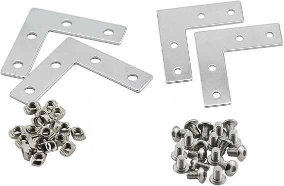 Aluminum Profile Connector Bracket Set,4Pcs L Shape Connector, 16Pcs M5 T-Slot Nuts, 16Pcs M5x8mm Hex Socket Cap Screw Bolt,for 6mm Slot 2020 Series Aluminum Profile