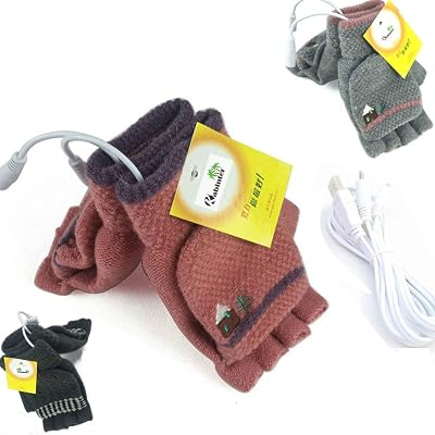 Womens & Mens 3 Pack USB Heated Gloves Mitten Winter Hands Warm Laptop Gloves, Knitting Hands Full & Half Heated Fingerless Heating Warmer Washable Design GrayPinkD Gray