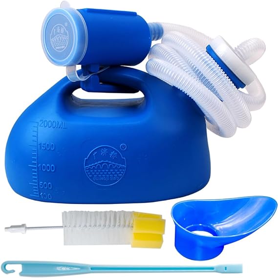 2000ML Portable Urinal for Men and Women, Spill Proof Urine Bottles for Men, Thick Large Pee Bottle with Long Tube and Lid, for Hospital Car Home Toilet Travel Camping (Blue)