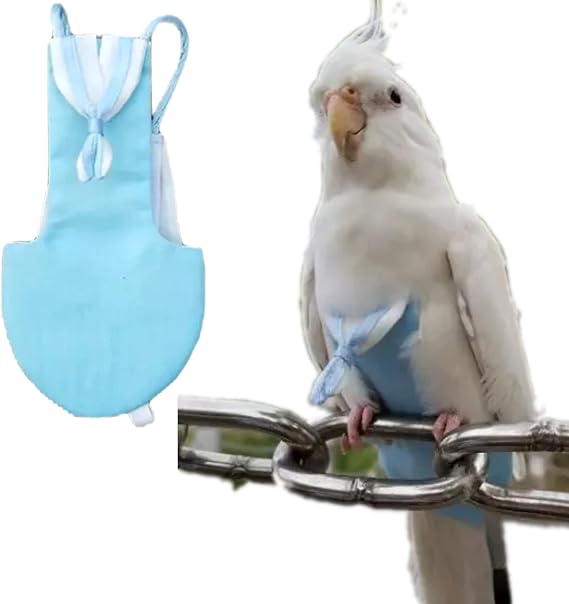 Bird Flight Suits Diapers, Bird Sailor Suits, Parrot Flight Suits Diapers for Monk Parakeets, Cockatiels Flight Suits, Parrot Clothes, Bird Training Nappy Suit Liners Clothes (Large,Blue)