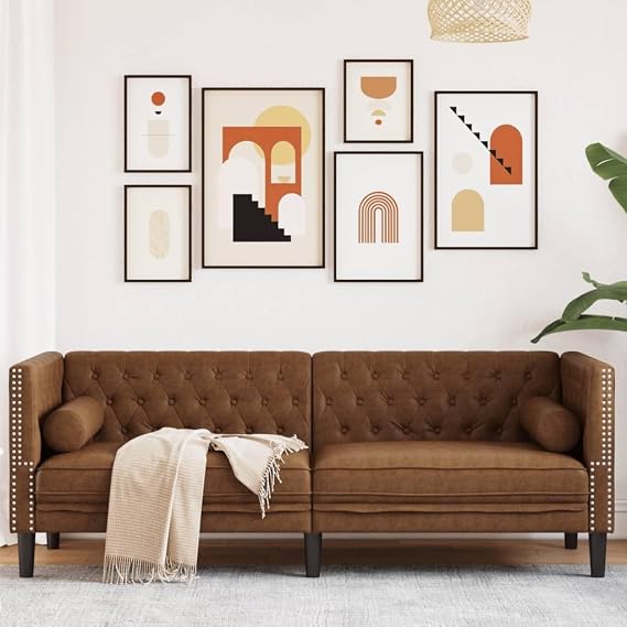 Chesterfield Sofa Brown, Modern Couch, Elegant Design, Room Decor, 3 Seater, Comfy Seating, Living Room - vidaXL
