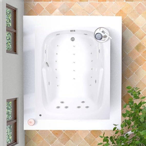 60 in. x 48 in. Acrylic Rectangular Drop-In Combination Bathtub with Reversible Drain in Biscuit