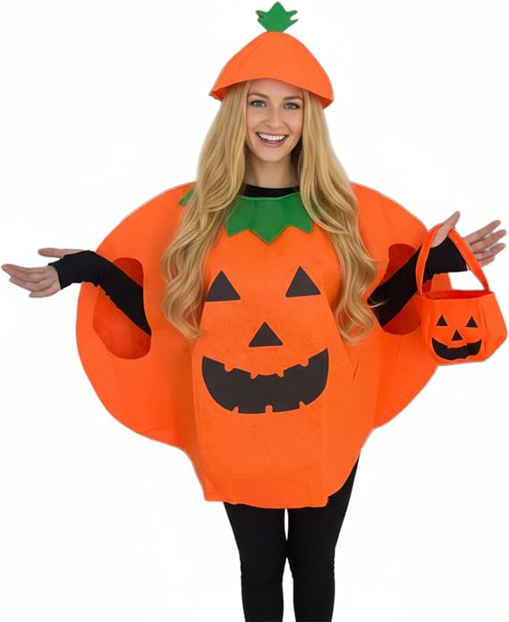 Halloween pumpkin costume, adult male and female Halloween sets, 3 pieces of role-playing party costumes