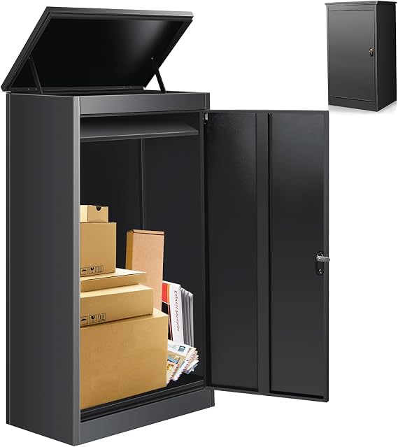 Package Delivery Boxes for Outside, Extra Large Parcel Drop Boxes with Secure Storage, Anti-Theft Galvanized Steel,Waterproof Package Delivery Box for Outdoor Porch (20.86'' L x 16.53''W x 44'' H)