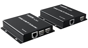 200M KVM IP Extender, Over RJ45 cat5e/6 1080P HDMI USB KVM Ethernet Extender one to Many by Gigabit Switch for PC DVR Loptop Support Mouse Keyboard Support Touch Screen Function TX + RX