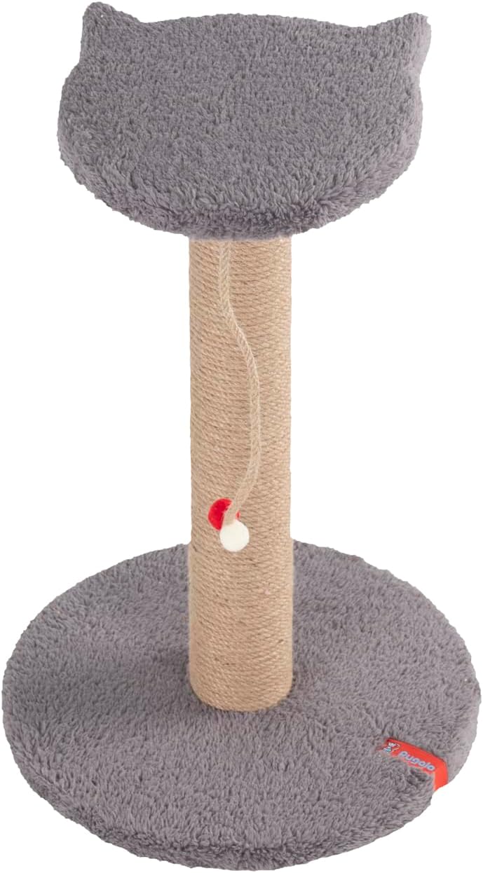 Pugal Stepper Cat Face Platform Scratching Board, Gray Plush Coated, Sisal Drawstring, Toy (Anthracite)