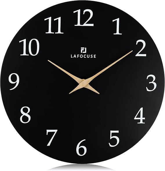 Lafocuse 12 Inch Wooden Black Wall Clock Battery Operated Silent Non-Ticking, Modern Simple Wall Clock for Living Room Decor Kitchen Bedroom Office