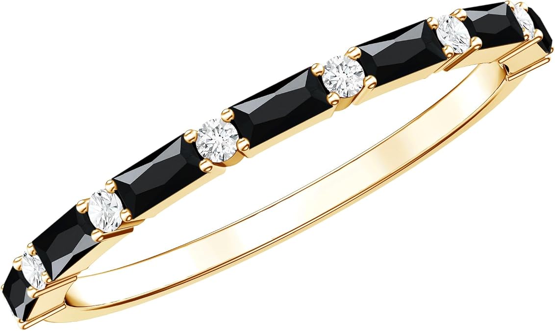Certified Baguette Lab Grown Black Diamond Eternity Ring, Aaaa Quality