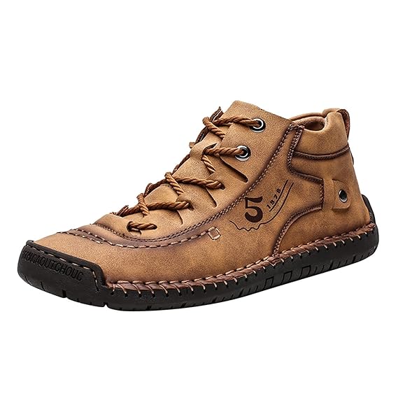 BORAMAX Mens Casual Shoes Fashion Sneakers Non Slip PU Leather Classic Walking Shoes Suit Shoes Autumn Mid Top Men Shoes Brown