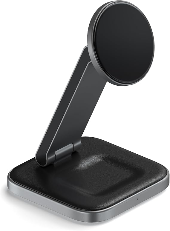 Satechi 2-in-1 Qi2 Wireless Charger, 15W Magnetic Charging | Foldable travel stand, fits iPhone 12-17, AirPods Pro 4/3/2