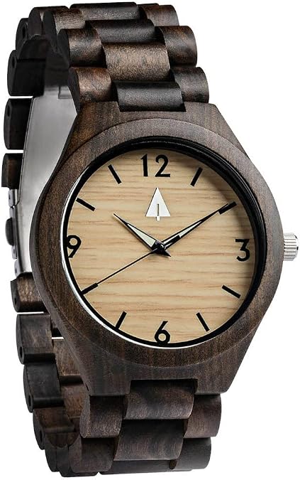 Treehut Wooden Watches for Men, Japanese Quartz Movement, Stylish Exotic Wrist Watch with Stainless Steel Buckle, Adjustable Straps, Watch Made from Ebony Wood, Relojes para Hombre
