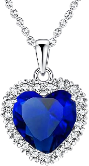 VONSSY Classic Heart Pendant Gemstone Necklace | Crystal Cubic Zirconia Birthstone Ruby Emerald Sapphire Necklace| 18K Platinum Gold Plated Chain | Vintage Meaningful Jewelry Gift for Mother Wife