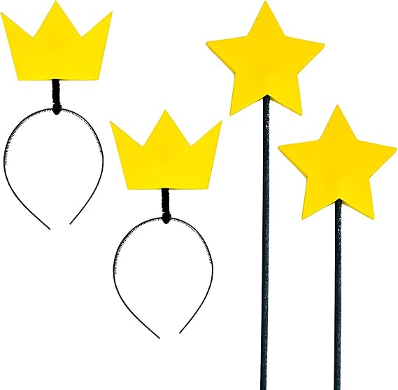 4PCS Fairy Star Wand and Crown Headband Set Adult Parents Couples Halloween Costume Accessories Angel Princess Dress Up Kit for Halloween, Wedding, Cosplay, Birthday Party