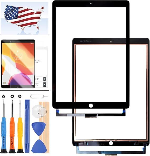 for iPad Pro 12.9 2 2nd Gen 2017 Screen Replacement A1671 A1670 Touch Screen Digitizer Panel Glass Sensor Touch Panel Repair Kits,Including Tempered Glass +Free Tools(Not LCD Display) (Black)