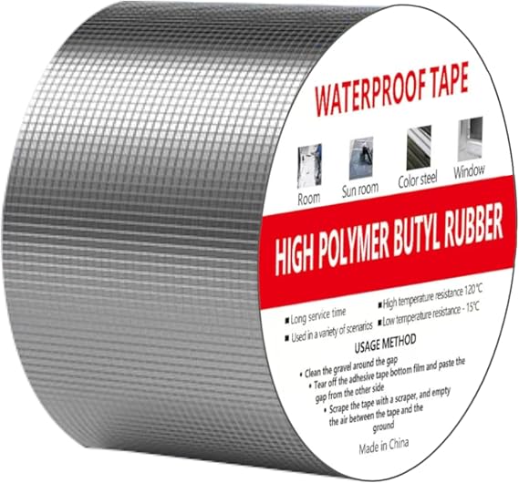 Butyl Tape Waterproof for Roof and Leak Repair 10cm(W) x 5 Meter (L),Upgraded Aluminum Foil Tape Leaking Pipes,Repair Tape for Sealing Roof, Gutter, Tanking, Awning