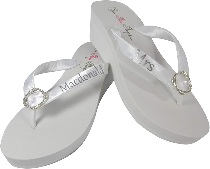 Infinity Gem Mrs Last Name Personalized Wedding Flip Flops