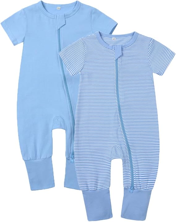 Feidoog Toddler 2 Pack Baby Zipper Rompers Cotton Short Sleeve One Piece Jumpsuit Outfits