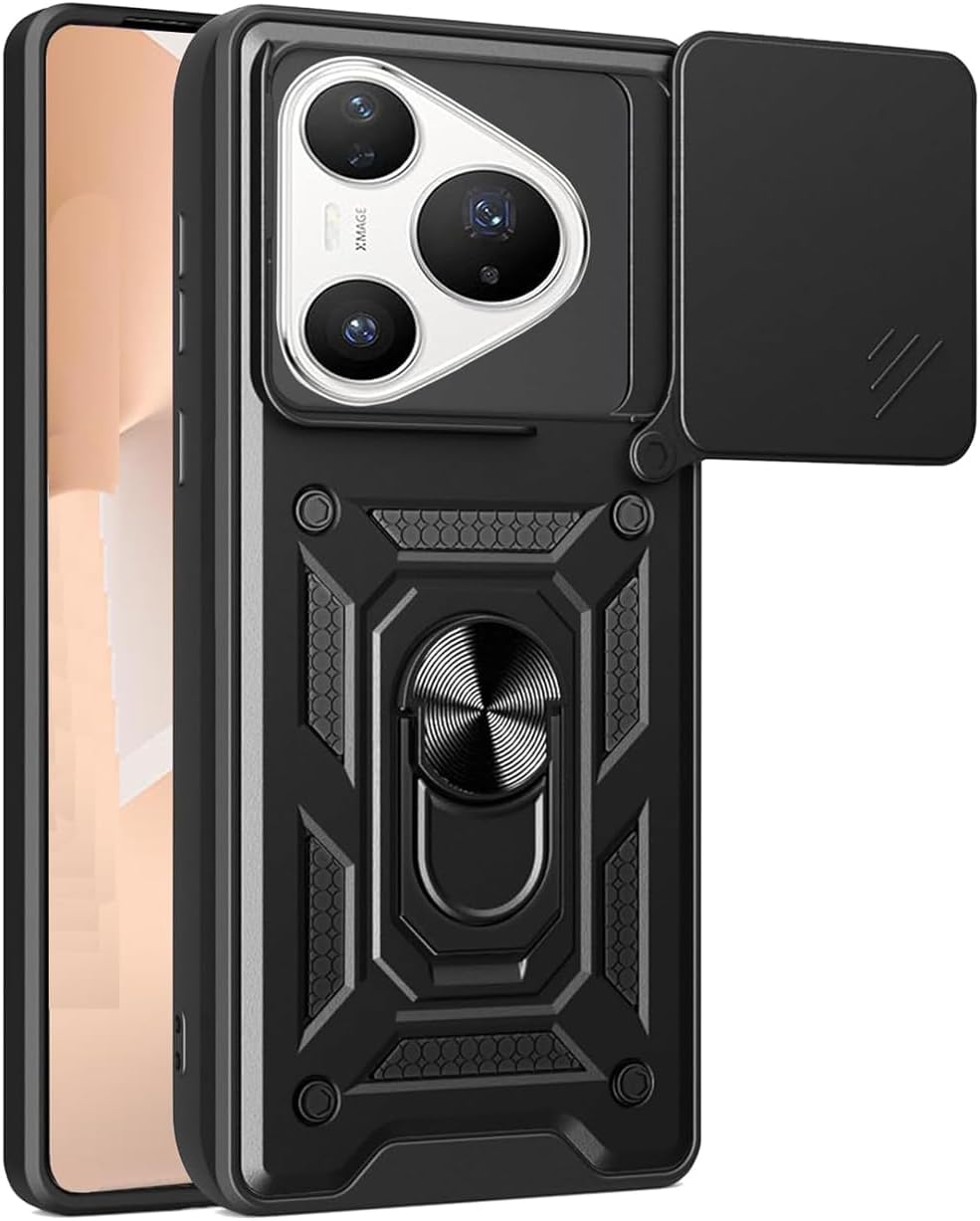 Microcase Huawei Pura 80 Pro/Pura 80 Pro Plus QUBEC Serisi Kamera Kapaklı Yüzük Standlı Kılıf-AL5117