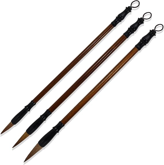 3 Pcs Traditional Chinese Calligraphy Brushes, 3 Size Sumi Brushes for Ink Painting Writing Drawing, Art Chinese Ink Brush for Beginner Professional Practice (S, M & L)