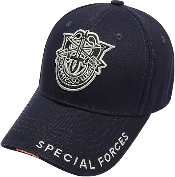Special Forces Baseball Cap for Men, Special Forces Hat Patch for Women, Cool Embroidered Baseball Cap for Hiking (Silver Patch, Navy Blue)