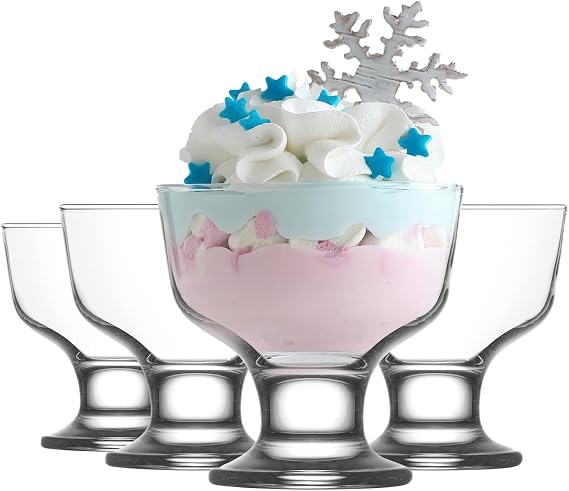 LAV Ice Cream Glass Bowls 4 Piece- Glass Dessert Cups for Dessert, Dish 9.5 oz - Clear Bowls Dessert