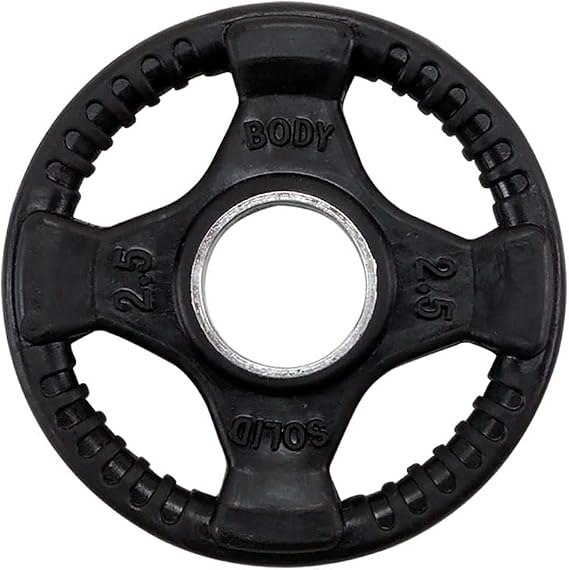 Body-Solid Rubber Coated Olympic Weight Plate (1), with Anti-Slip Grip - Perfect for Strength Training, Home Gym, and Barbell Workouts