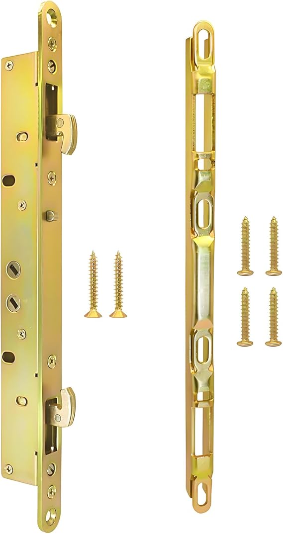 Multi-Point Mortise Lock for Sliding Patio Glass Door | Dual Point Hooks Latch with Anti-Slam Pin and Keeper, Fits Handle with 3-15/16" Mounting Hole Spacing