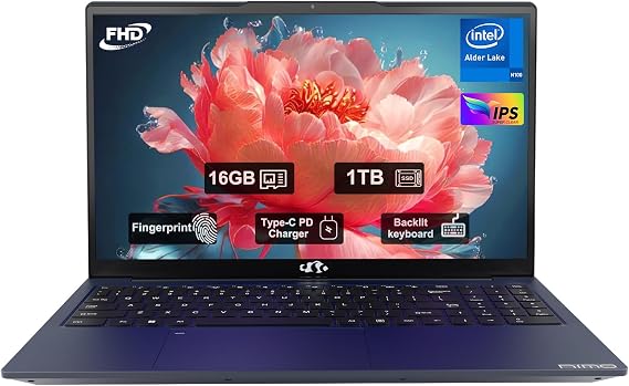 NIMO 15.6" Light-Gaming-Laptop, 8 Cores AMD Ryzen 7 Pro 6850U 8GB LPDDR5 RAM 512GB SSD (Beat i7-1360P Up to 4.7GHz) AMD Radeon 680M GPU IPS FHD Computer with 100W Type-C Backlit Keyboard Fingerprint