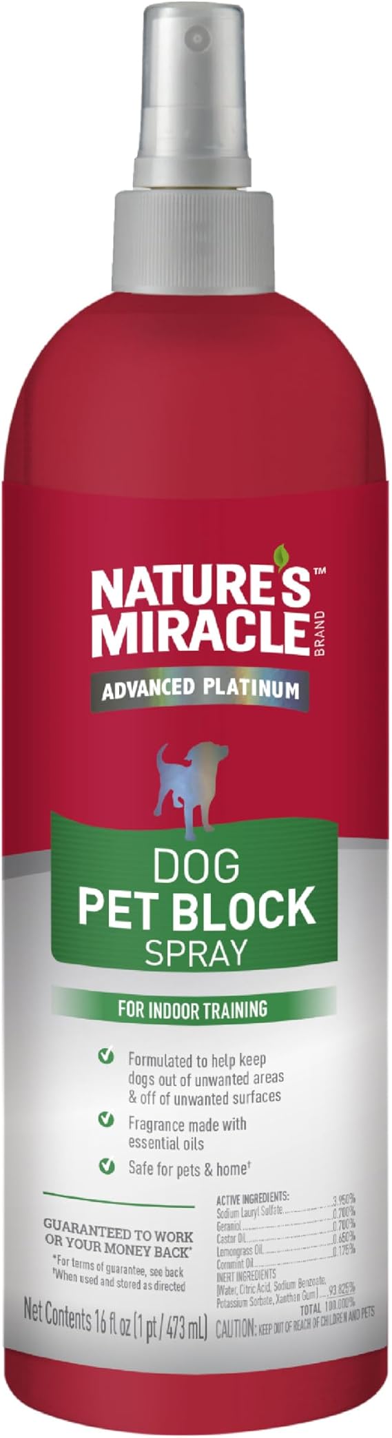 Nature's Miracle Dog Pet Block Repellent Spray, for Indoor Training, 16 oz