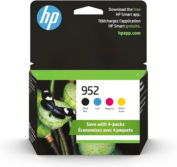 HP 952 Black, Cyan, Magenta, Yellow Ink Cartridges (4-Pack) | Works with OfficeJet 8702, Pro 7720, 7740, 8210, 8710, 8720, 8730, 8740 Series | X4E07AN
