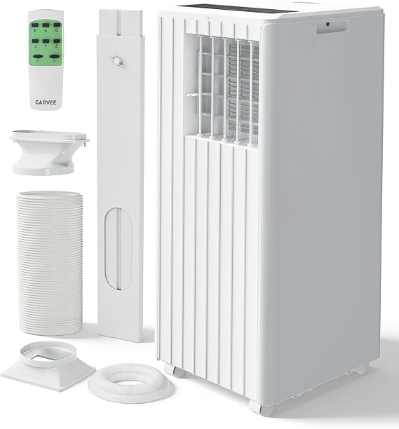 Garvee 8000 BTU Portable Air Conditioner, 3-in-1 Portable AC Cooling, Dehumidifying & Fan for Bedroom, Apartment, Dorm & Rooms Up to 350 Sq. Ft, Sleep Mode, 24-Hr Timer, Remote, Window Kit, White