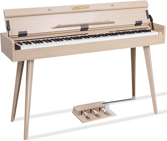 UISCOM 88 Key Weighted Home Digital Piano- Wooden Desk Electric Piano Transforms Between Desk and Vanity - Progressive Hammer-Action Keyboard, Perfect for Beginners with MIDI-Apricot