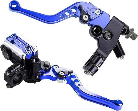 7/8" 22mm Motorcycle Brake Levers Handlebar Brake Reservoir Master Cylinder Clutch Lever Set Compatible with Harley Honda Suzuki Yamaha Blue Motorbike Brake Lever