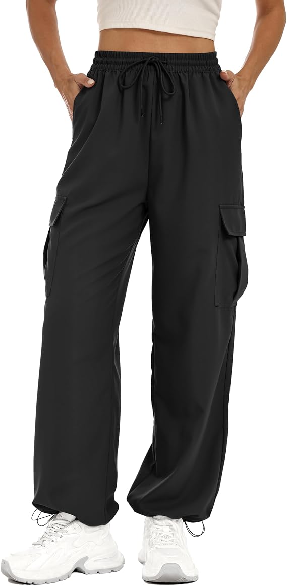 Lzzidou Womens Hiking Pants Water Resistant Parachute Cargo Pants 4 Pockets
