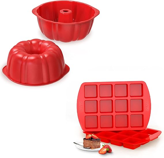 2x Silicone Bundt Pans + 2x Silicone Brownie Pans