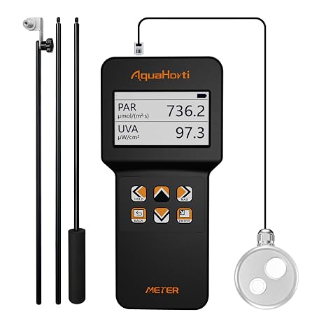 Full Spectrum PAR Meter Aquarium, 320-750nm, Test PPFD,UVA w/m2.Waterproof Sensor,Show Blue Light PPFD Specially in LED Aquarium Light.Record Historical PAR | UVA