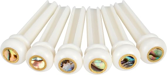 Blisstime 6 Pcs Bone Guitar Bridge Pins for Acoustic Guitar Accessories Abalone Dot Inlied Decor, 6/12-String Compatibility (Bone)