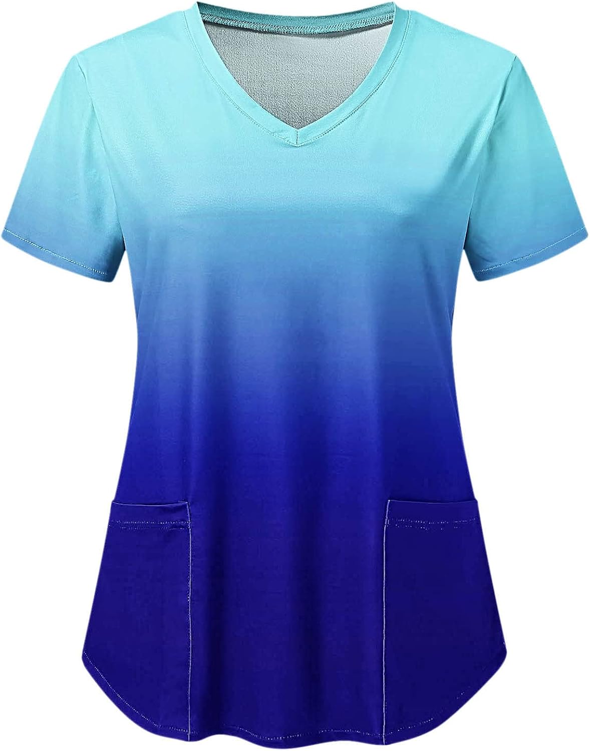 Women Working Uniform T Shirt, Color Block Short Sleeve V Neck Scrub_Tops Tunic Casual Summer Tunic Shirts with Pockets