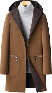 Men's Coat Winter Overcoat Trench Coat Long Jacket with Hooded Casual Elegant Thicken Outerwear Woolen Windbreaker(XXL Code)
