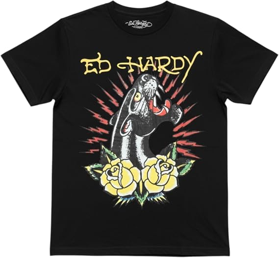 ED HARDY Men's Panther Rose Throwback Tee in Black EHMR1100-17