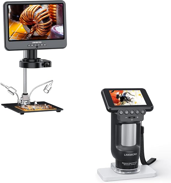 LM208S 4K HDMI Digital Microscope 10.1'' with Ring Light + LM013 Microscope for Kids Portable Handheld with 2.8" LCD Screen