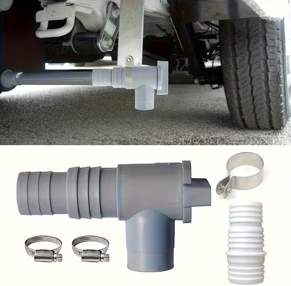 Grey Water Drain Tap for Motorhome, RV Waste Pipe Fitting with 28mm 32mm Drainage Valve, Wastewater Outlet, ABS Plastic Leak Proof Sewer Adapter Kit