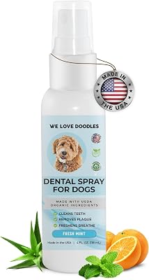We Love Doodles Dog Dental Spray | Dental Solutions Plaque & Tartar Control Spray | Natural Oral Care Dog for Healthy Teeth & Gums, Freshens Breath Spray | 4oz
