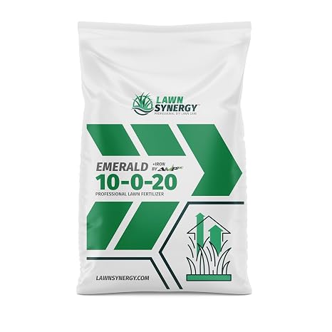 10-0-20 Emerald Lawn Fertilizer 25lbs - Slow-Release Nitrogen, Iron, Micronutrients - Dark Green Lawn for Tall Fescue, St. Augustine, Zoysia, Centipede