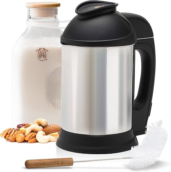 Almond Cow Nut Milk Maker Essentials Bundle - Includes Plant-Based Milk Maker, 60 fl oz Glass Pitcher with Lid & Spout, and 13 Cleaning Brush - DIY Nut Milk, Perfect Accessories for Homemade Nut Milk