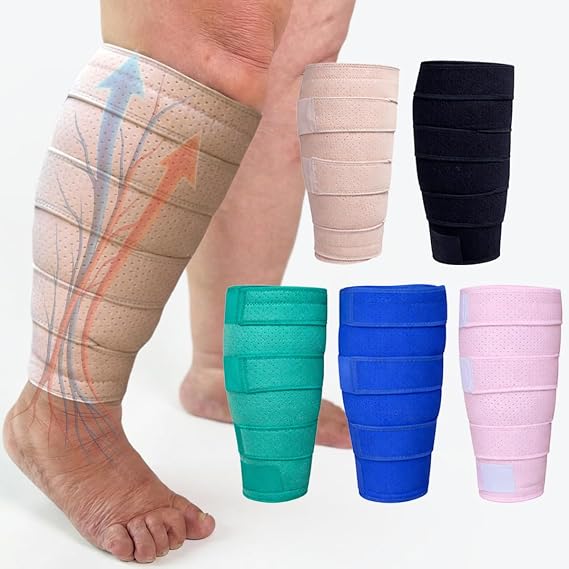 Beltwell Adjustable Lymphedema Calf Compression Wrap for Swelling, Edema, Lipedema, Circulation, Heaviness, Pain - Easy to put on Beige, L-SHORT 1 Wrap