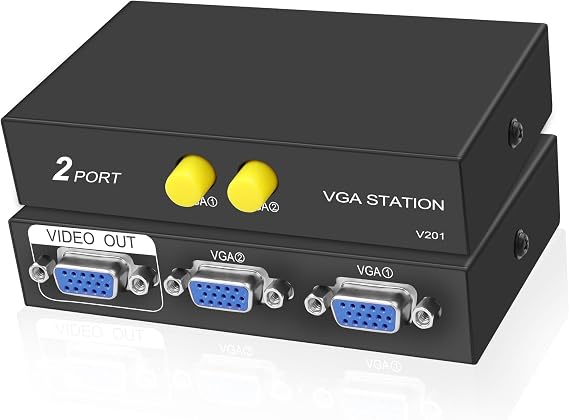 XMSJSIY VGA Switch Box 2 in 1 Out VGA Audio Video Switcher Splitter | Dual Monitor 1080P 2 Port VGA Video Sharing Selector Adapter Support XVGA,SVGA,UXGA VGA Monitor Switch for PC,Projector,TV