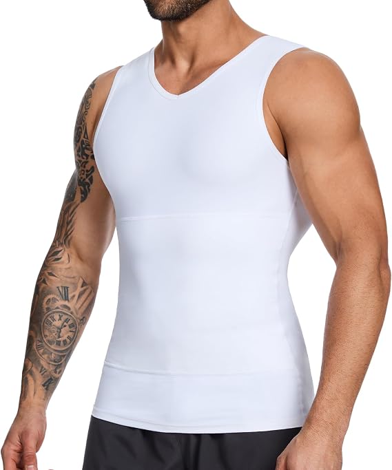 SLIMBELLE Compression Vest Men V-Neck Elastic Slimming Waist Trainer Tummy Control Base Layer Undershirts Compression top Shapewear Body Shaper for Men